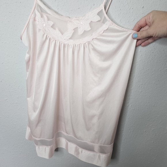 Vtg Sears Light Pink Slip Top Womens Small 8/10 Nighty Mesh Floral Embroidered - Picture 2 of 10